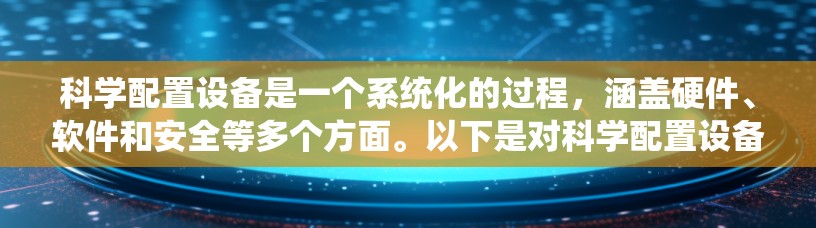 科学配置设备是一个系统化的过程,涵盖硬件、软件和安全等多个方面。以下是对科学配置设备的分步指南,帮助您优化设备性能和用户体验 科学配置设备是一个系统化的过程,涵盖硬件、软件和安全等多个方面。以下是对科学配置设备的分步指南,帮助您优化设备性能和用户体验