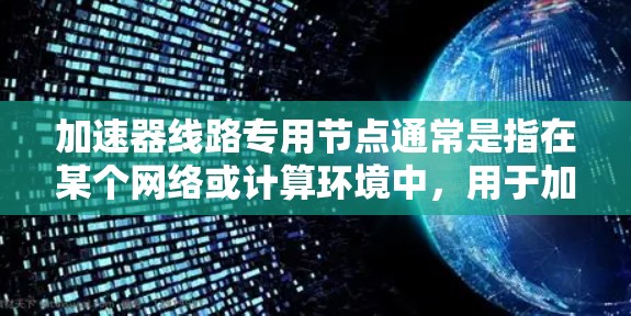 加速器线路专用节点通常是指在某个网络或计算环境中，用于加速数据传输或处理的专门节点。这些节点的设计目的是为了提高数据在特定路径上的传输效率或处理速度，常见于数据中心、云计算、高速网络传输等场景
